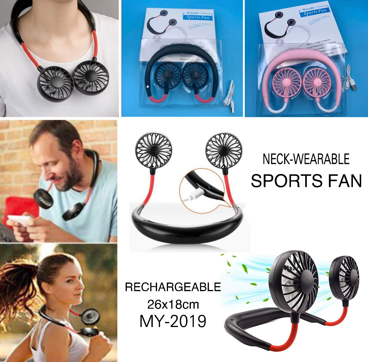 Portable Hanging Neck Sports Fan - Mini USB Portable Neckband With Rechargeable Battery Small Air Cooler Conditioner