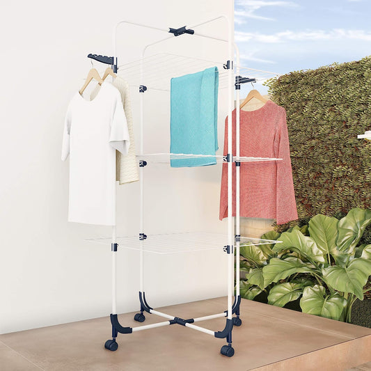 Home Clothes Rack – 3-Tiered Laundry Station with Collapsible Shelves and Wheels for Folding