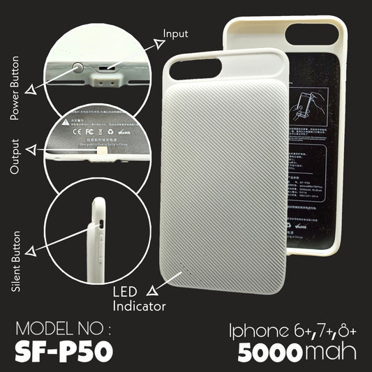 i phone power bank Portable Charging Case For 6 / 7 / 8 iphone (SF- P50) 5000mAh (white , black)