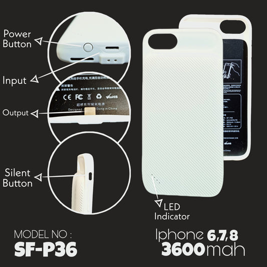 i phone power bank Portable Charging Case For 6 / 7 / 8 iphone (SF- P36) 3600mAh (white)